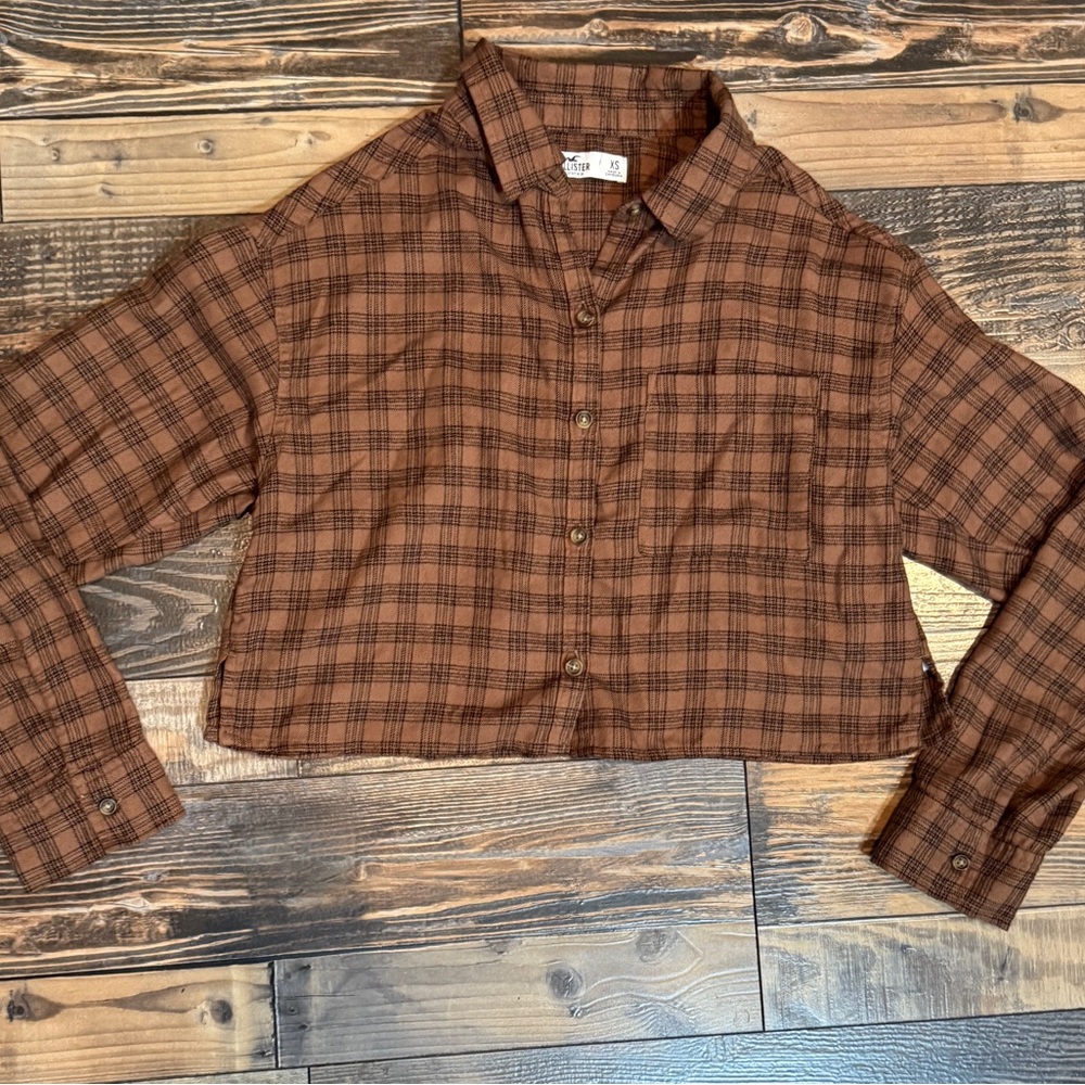Hollister Brown Plaid Button Down Shirt